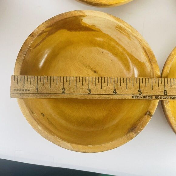 5 MCM Occupied Japan Wood Round Salad Popcorn Serving Bowls Set 1945 -1952 VTG - Picture 9 of 12
